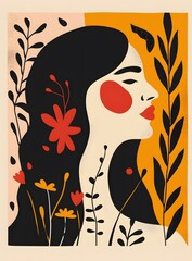 Sticker - Abstract Portrait of Woman with Flowers