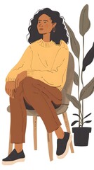 Poster - Woman Sitting in a Chair with Plant Illustration