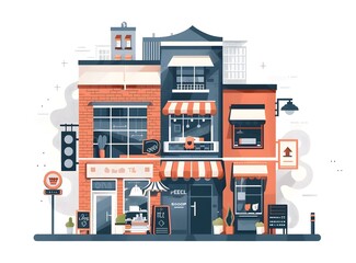 Wall Mural - Colorful Illustration of a City Street with Storefronts