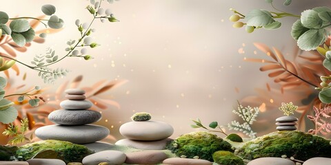 Wall Mural - Zen Garden Stones with Green Leaves and Bokeh