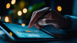 © JP STUDIO LAB - SEO expert s fingers scrolling through a detailed keyword report on a tablet, captured in a close-up shot