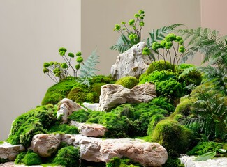 Green Moss and Rocks Miniature Garden