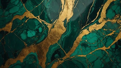 Wall Mural - Elegant green and gold marble surface with gold paint highlights, perfect for sophisticated designs.