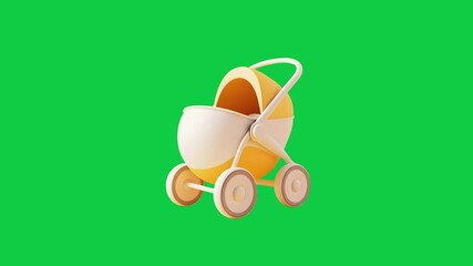 3D Baby Stroller Icon Animation on Green Screen for Family and Parenting Needs