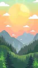 Canvas Print - Sunrise Over the Mountains and Forest