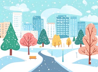 Canvas Print - Winter City Park Illustration