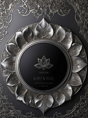 Wall Mural - Elegant silver plaque adorned with lotus flower engravings.