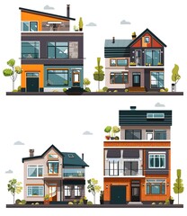 Wall Mural - Four Modern Houses with Different Designs