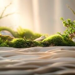 Canvas Print - Green Moss Landscape With Sunlight