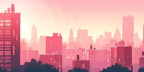 Wall Mural - Pink Skyline Cityscape Illustration