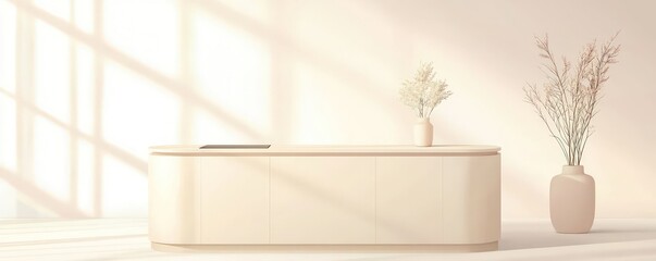 Wall Mural - Realistic single vector of a minimalist cream kitchen island in soft pastel.