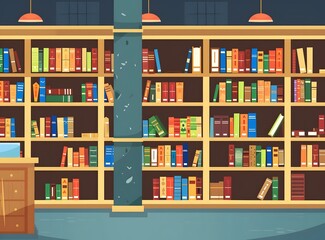 Poster - Cartoon Illustration of Bookshelf with Books in Library