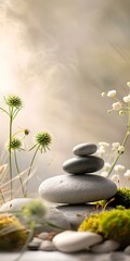 Wall Mural - Stack of Zen Stones and Greenery