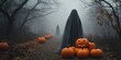 © LoFi J. - A spooky Halloween scene featuring a ghost and pumpkins.