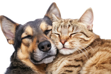 Wall Mural - PNG Dog cat cuddling peaceful friendship