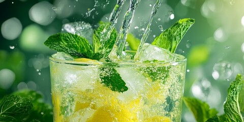 Sticker - Refreshing lemon and mint drink with ice.