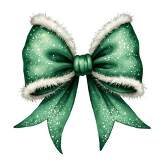 Wall Mural - A l green bow with fluffy white edges is adorned with small stars, giving it a festive and almost magical appearance.