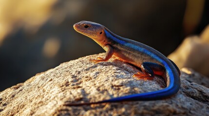 Wall Mural - Blue-Tailed Lizard on a Rock