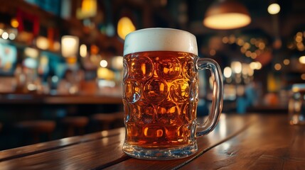 Wall Mural - Glass of foamy pav in a pub. Oktoberfest, Germany, Munich.