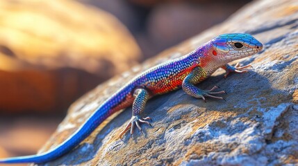 Poster - Rainbow Lizard Basking on Rock