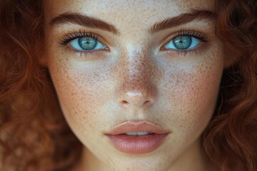 closeup portrait of a woman with a constellation of captivating freckles across her face emphasizing natural beauty and unique features