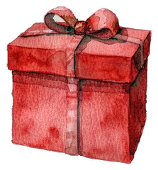 Poster - PNG Watercolor red gift box illustration