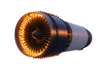 Detailed image of a jet engine showcasing intricate design and lighting, ideal for aerospace and engineering related projects.