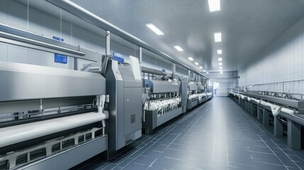 Wall Mural - Stainless Steel Conveyor Belt System in a Modern Factory