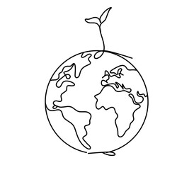 Wall Mural - Abstract plant with planet Earth as line drawing on white background