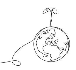 Wall Mural - Abstract plant with planet Earth as line drawing on white background