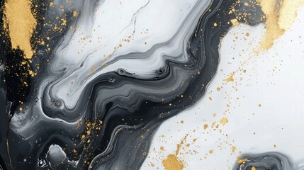 Sticker - Abstract Swirling Black, White and Gold Marble