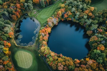 Canvas Print - Aerial View of Golf Course with Two Lakes