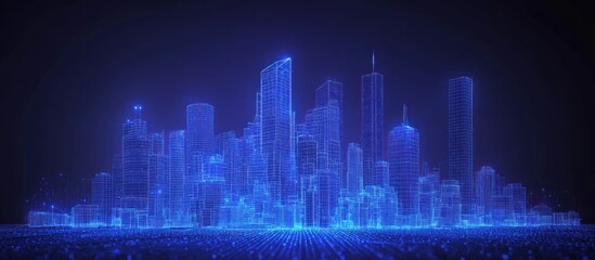 Wall Mural - Futuristic Wireframe Cityscape