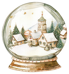 Wall Mural - PNG Charming winter village snow globe