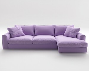 Soft pastel plum purple sofa in a minimalist 3D design, white background.