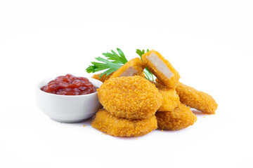 Wall Mural - Chicken nuggets on white background