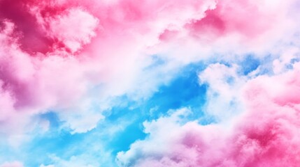 Wall Mural - A beautiful watercolor painting of a sky filled with pastel pink and sky blue clouds, symbolizing serenity, dreams, hope, and the beauty of nature.