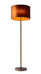 Modern tall metal brass floor lamp isolated on transparent background