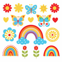 Colorful Scandinavian style rainbows for Baby shower children's party, cute bright color rainbow vector symbol set Summer cute clipart