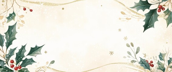 Wall Mural - winter watercolor background with text space, winter theme, minimalistic style, white and gold color