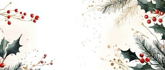 Wall Mural - winter-themed background with winter watercolor background, gold, white, and red color palette, wate