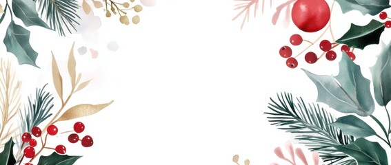 Wall Mural - winter-themed background with winter watercolor background, gold, white, and red color palette, wate