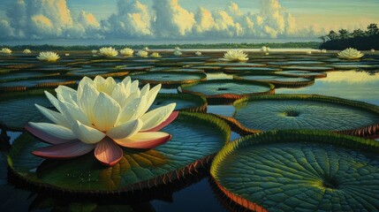 Wall Mural - Giant Water Lilies in a Tranquil Lagoon