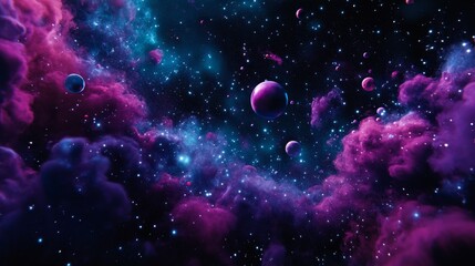 Wall Mural - a vibrant cosmic landscape featuring a swirling nebula in shades of pink and purple, adorned with sc