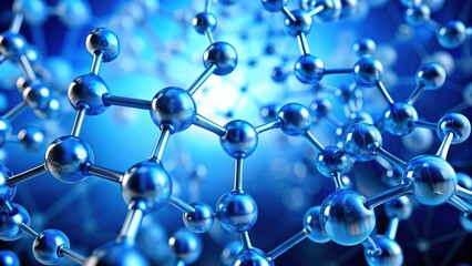 Fototapete - Blue molecule structure depicting scientific research and chemistry, molecule, blue, structure, scientific, research
