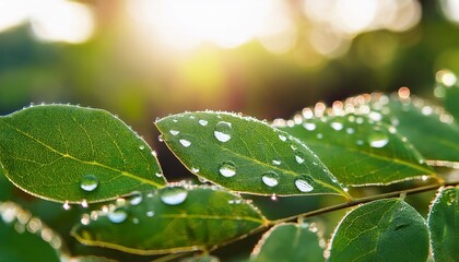 Wall Mural - dawn dew on the leaves natural freshness and peace