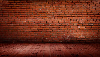 Wall Mural - grunge background red brick wall texture and floor