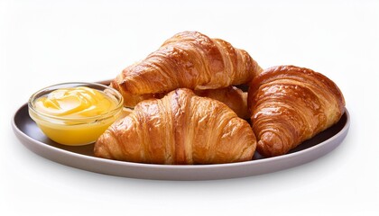 Wall Mural - delicious plate of croissants with butter and jam isolated on a transparent background