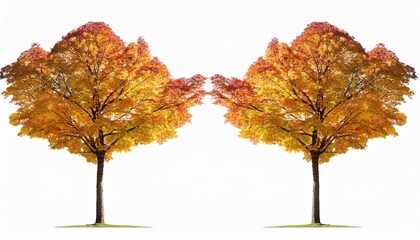 Wall Mural - a symmetrical maple trees with vibrant autumn foliage isolated on a transparent background