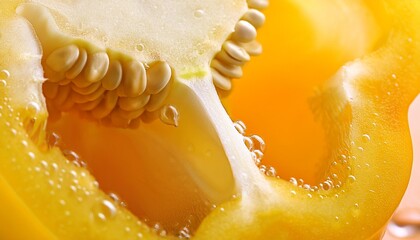 vibrant macro shot of fresh organic yellow bell pepper creating textured background